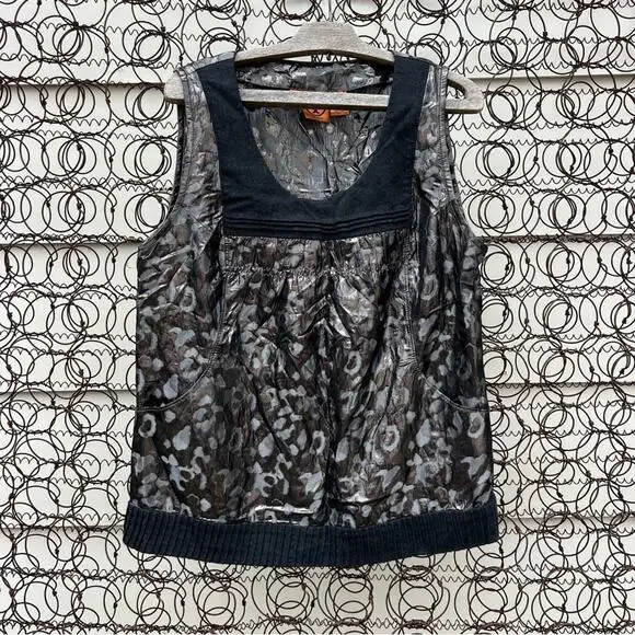 Tory Burch Claire Metallic Black Cheetah Sleeveless Knit Top Shirt Sz 14