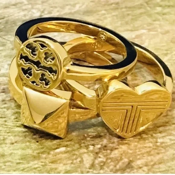 🆕 Authentic Tory Burch Stackable Gold Rings Band Ring Size 7