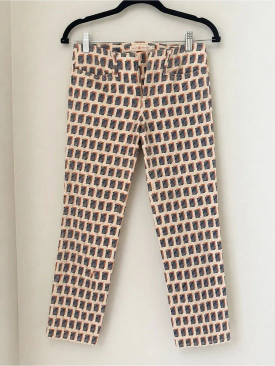 Tory Burch Cropped Skinny Jeans Printed Cotton Stretch Size 26