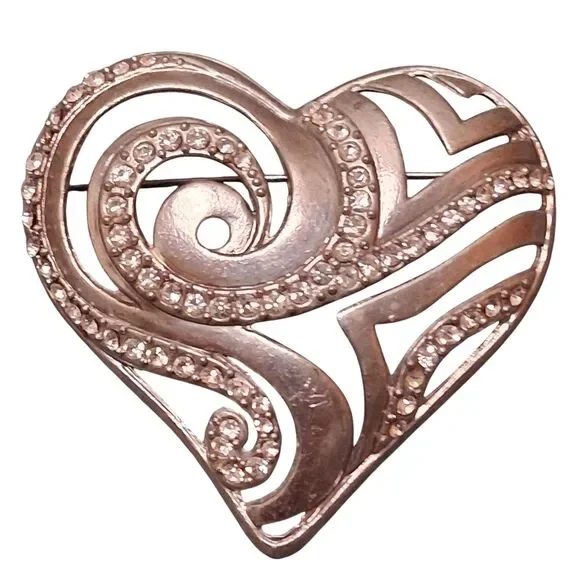 Chico's Silver Tone Rhinestone Swirl Heart Brooch AHA 2008
