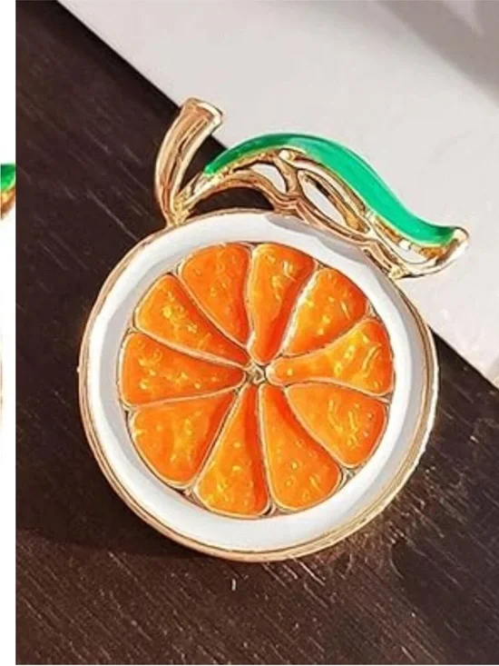 NEW Rhinestone Fruit Brooch Pin for Women Orange Jewelry Lapel Pin Elegant