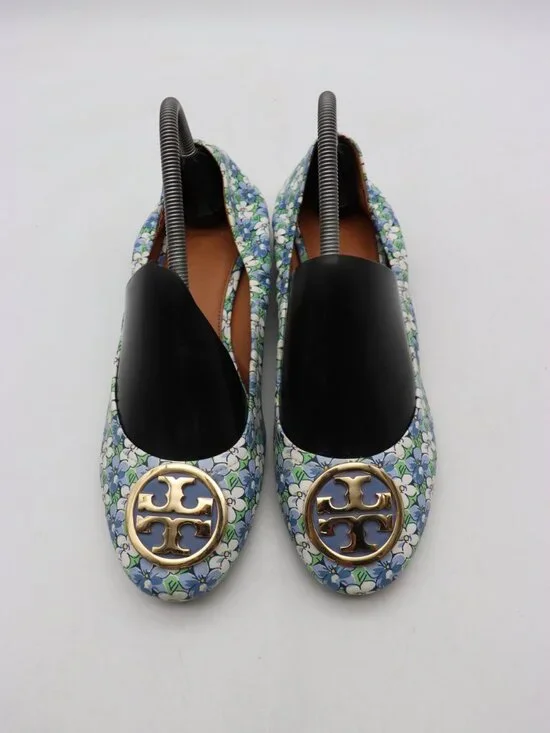 Tory Burch Benton 2 Gold Logo Women's Size 10 M Floral Leather Casual Shoes