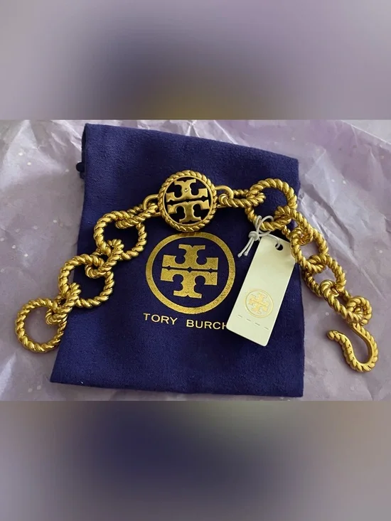 Tory Burch Gold-Tone Rope Chain Logo Bracelet