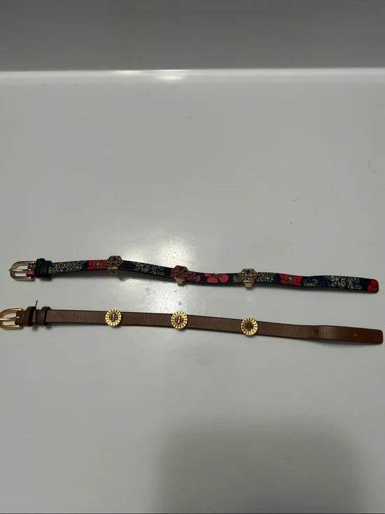 TWO Tory Burch blue floral and Brown Leather Women's bracelets