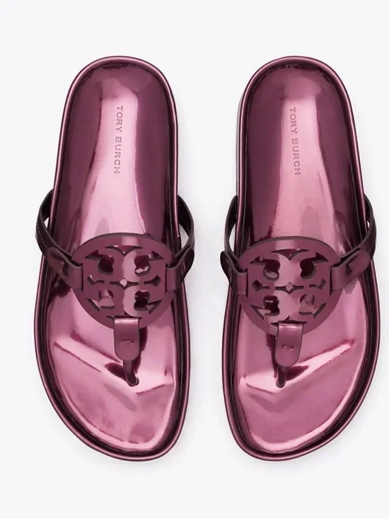 TORY BURCH MILLER CLOUD SANDALS IN MERLOT METALLIC Size 8