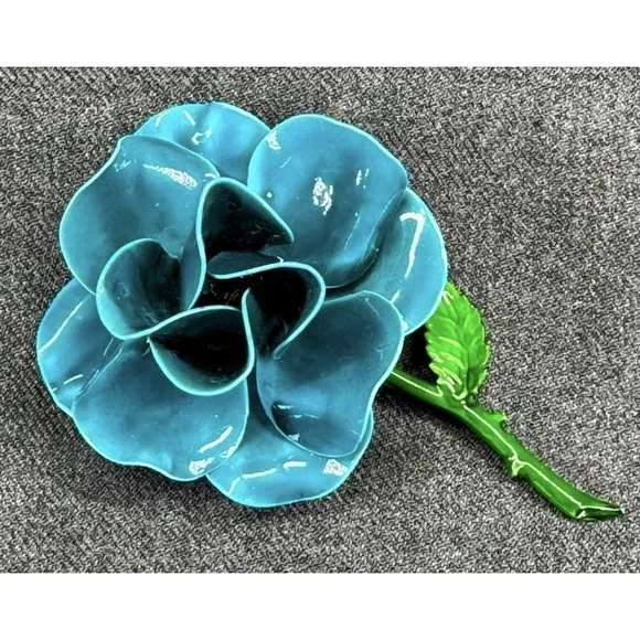 Vintage Enamel Flower Brooch Blue Green 3