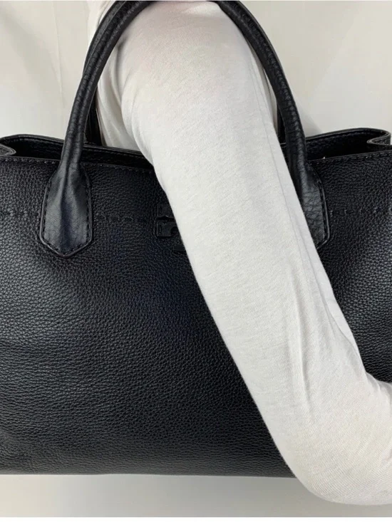 Tory Burch Black Pebbled Leather Top-Handle Tote
