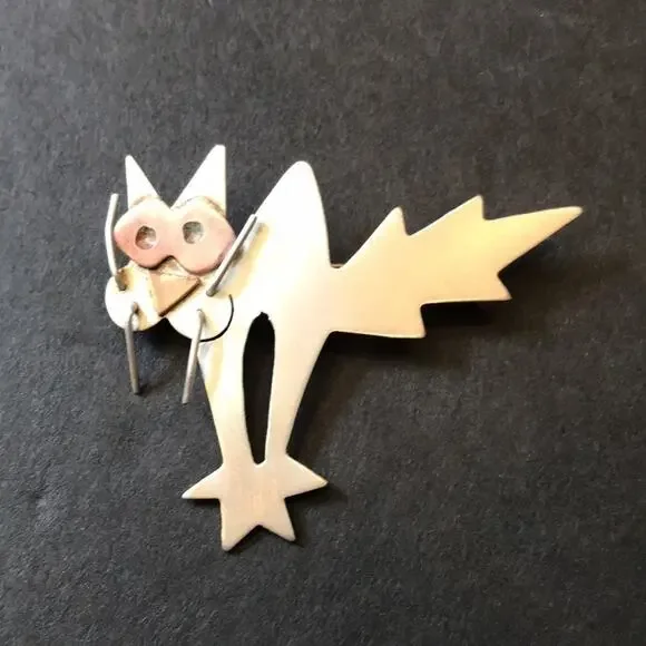 Vintage Sterling Silver 80s Cat Pin, This Cat is in a Tizzy! Signed by Artist