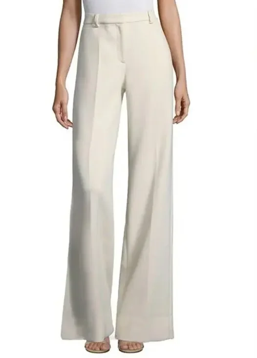 Tory Burch Thomas Trouser High Rise Wide Leg Textured Double Weave Ivory Twill