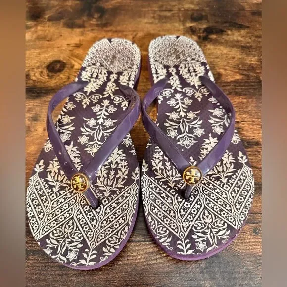 Tory Burch Purple floral‎ flip flops size 9