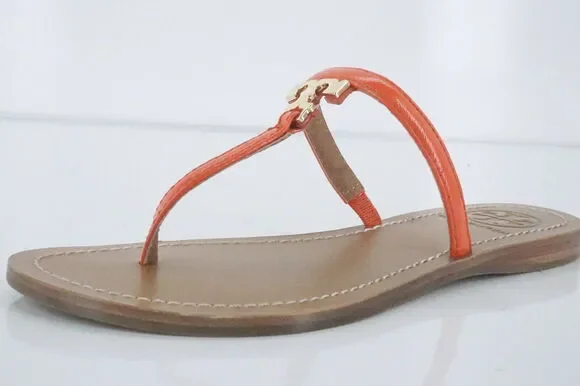 Tory Burch Strap Logo Thong Flip Flop Beach Slide Sandal Size 5 New $175 Orange
