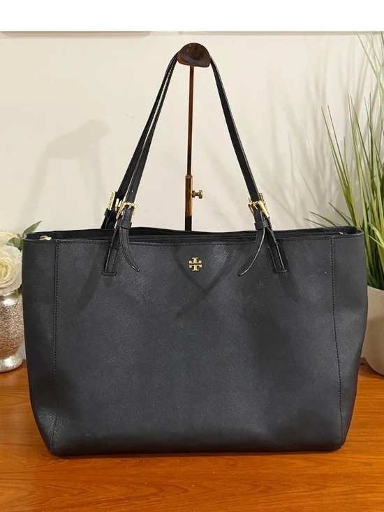 Tory Burch Black Saffiano Leather Large Tote Laptop Shoulder Bag