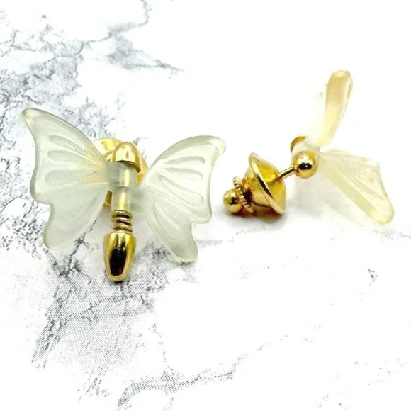 Avon Butterfly Lapel Scatter Pins Set Frosted Glass‎ Movable Wings Gold Tone