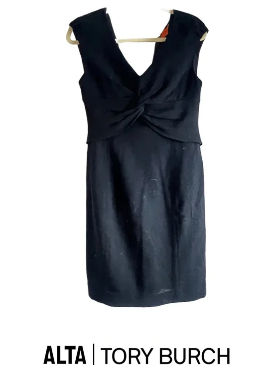 Tory Burch Black V-Neck Twist-Front Midi Dress