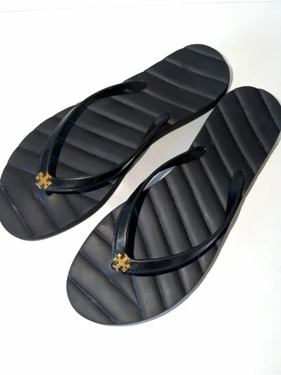 Tory Burch Black Women's Kira Flip Flop Sandals with Gold Accent 11 Summer Beach