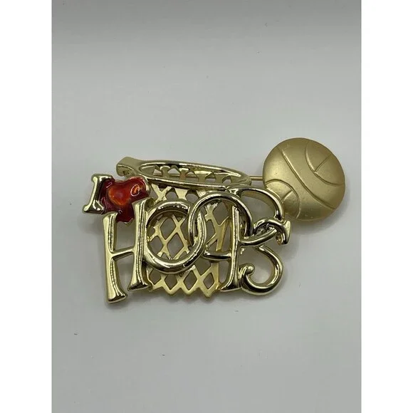 Signed DaneCraft I Love Hoops Basketball Brooch NOS