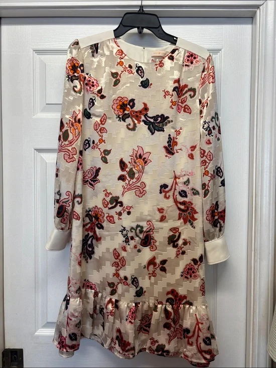 Tory Burch Shift Burnout Dress Ivory Mountain Paisley Gold Button Accents Sz 6