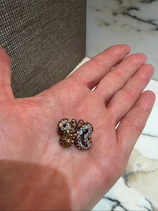 Crystal Butterfly Brooch in Gold with Multicolor Accents