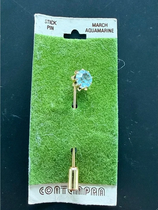 Vintage Contempta Aquamarine Stick Pin Tie Hat Lapel Pin, March Birthstone