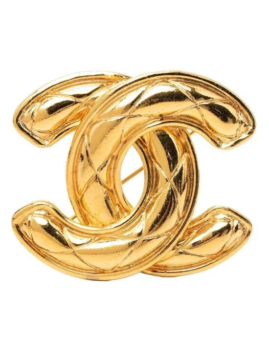Chanel Quilted CC Logo Brooch Gold Plated