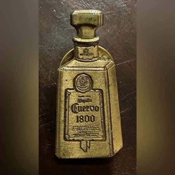 Vintage Jose Cuervo 1800 Bottle Pin | Gold-Tone Tequila Brooch