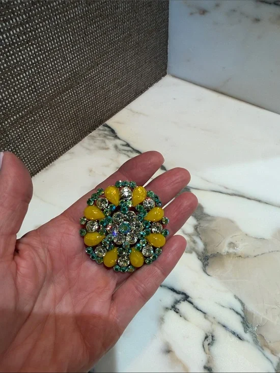 Yellow and Green Crystal Floral Broach