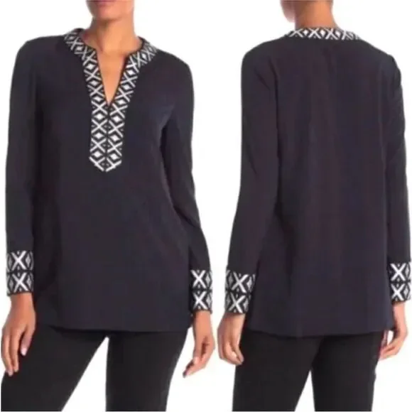 Tory Burch Chic navy  Tunic with Elegant Embroidery, US0