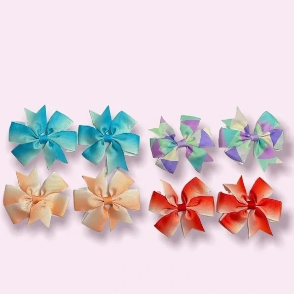 Ribbon bows set of 4 pairs Baby Hairbows Kids Hairclips Headwear Accessories