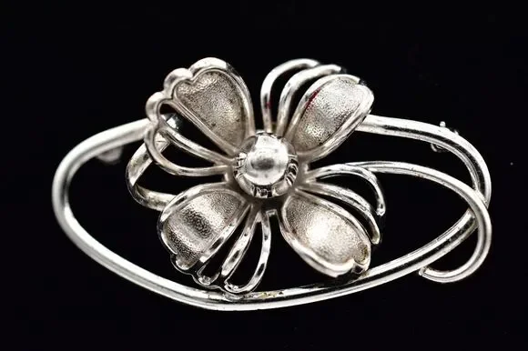 Frostner Sterling Silver Flower Pin Brooch 925 3d Wired Modernist Signed BinAL