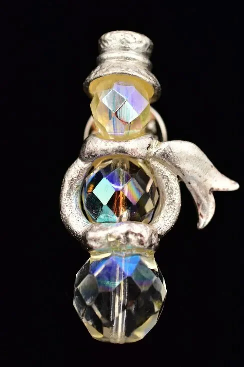 Olit Vintage Crystal Snowman Pin Brooch Tie Tac Aurora Borealis Signed BinAL