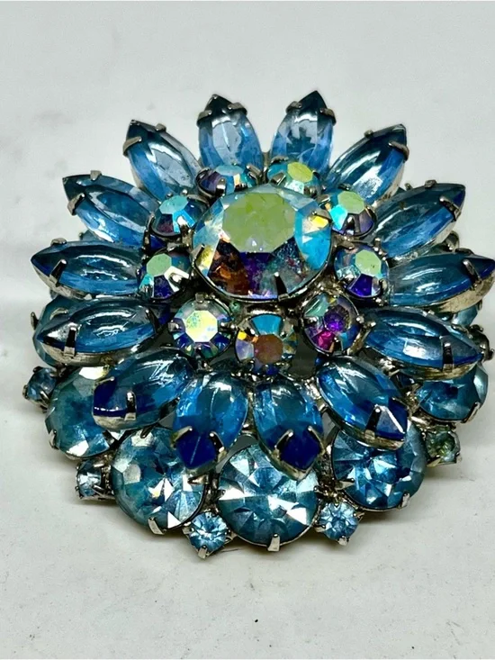 Blue Crystal Floral Statement Brooch