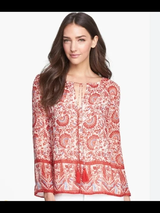 Tory Burch Danica Silk Paisley Tassel-Tie Boho Tunic