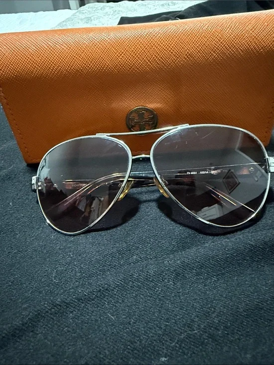 Tory Burch Gold-Tone Aviator Sunglasses with Orange Logo Case