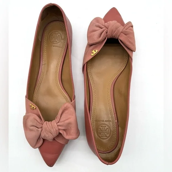 TORY BURCH Preppy Classic Pointed Toe Big Bow Elegant Flats Size 6.5M