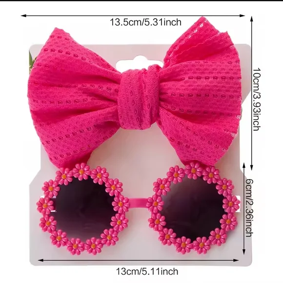 2Pcs/ Daisy Baby Sunglasses with Eyelet Bow Headband Set NWOT