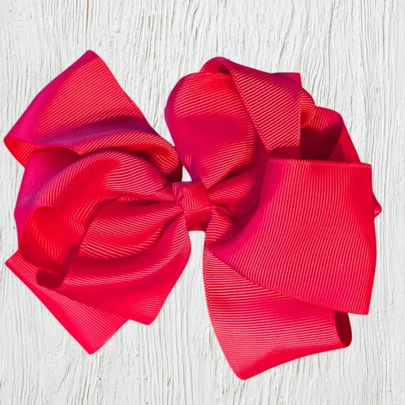 Bright Pink Large Grosgrain Hair Bow Alligator Clip 5.5