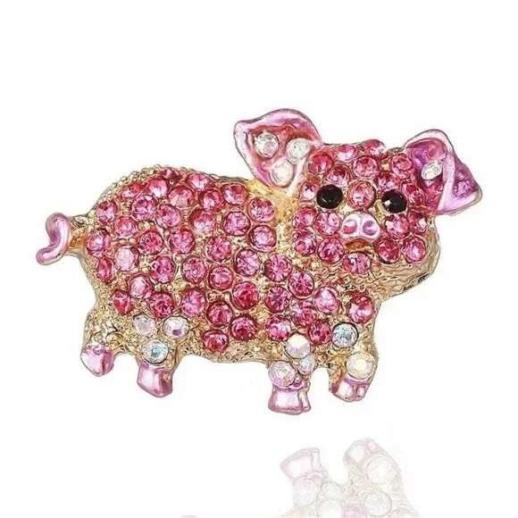PINK PIG RHINESTONE BROOCH‎