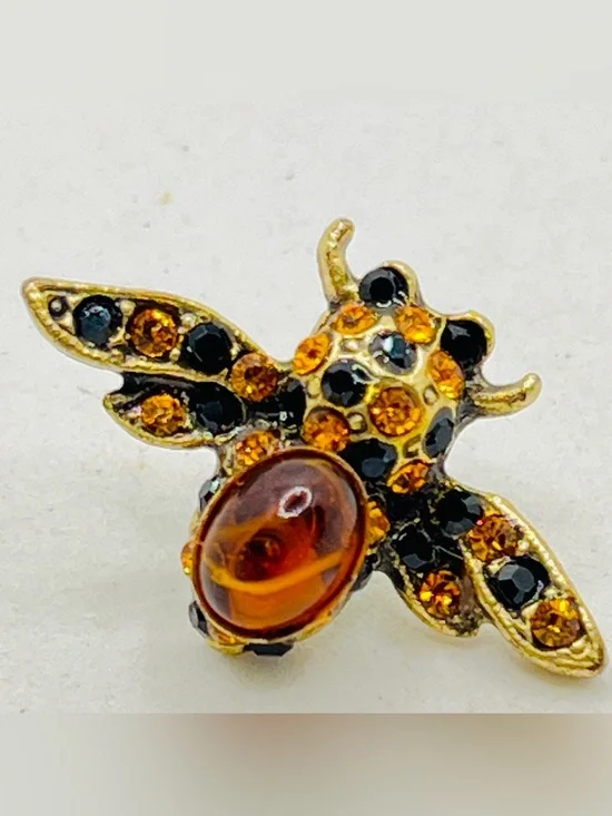 Gold-Tone Amber & Black Bee Brooch - Women Jewelry