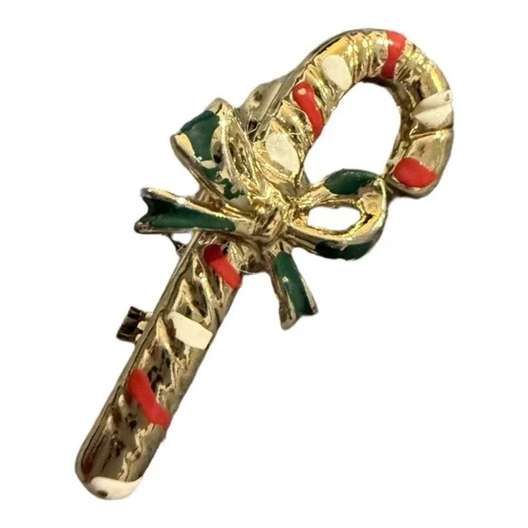 Vintage Candy Cane Brooch Pin Accessory Christmas Holiday Winter