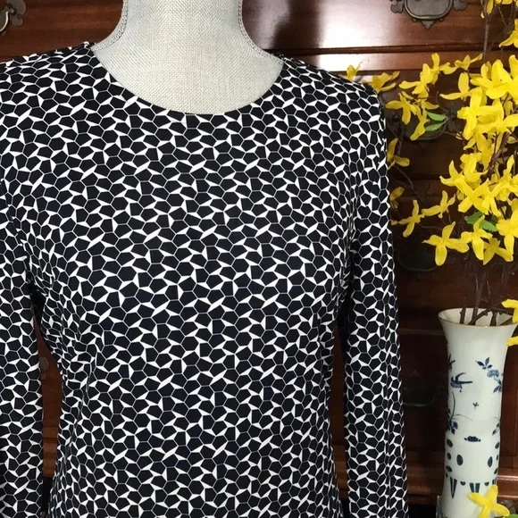Tory Burch Geometric Long Sleeve Navy Sheath Dress Size Medium