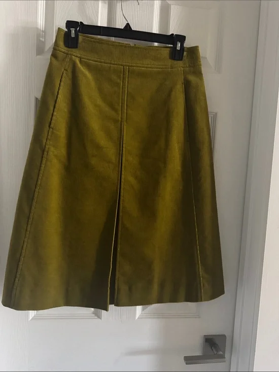 Tory Burch Olive Green Midi A-Line Corduroy Skirt