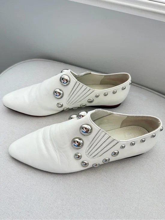 Rare! Tory Burch Loafer White Blythe Studded Metal Slip‎ On Women Size 6.5 M