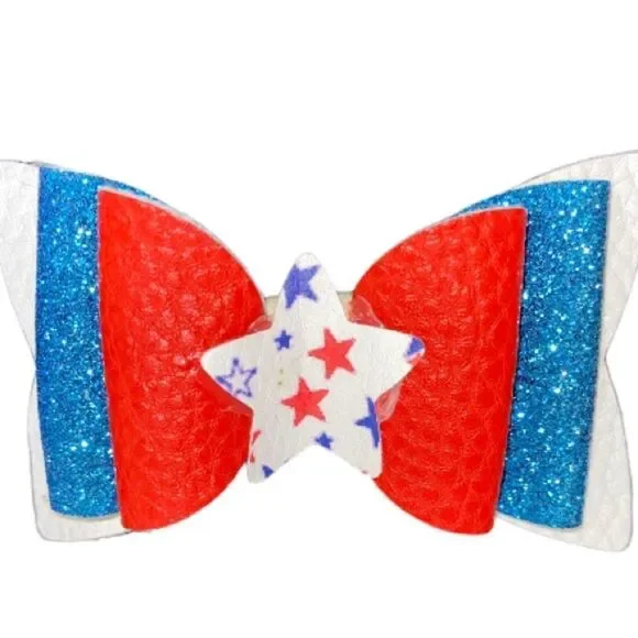 ⭐️5/$10⭐️ Red, White, and Blue Faux Leather Hair Bow