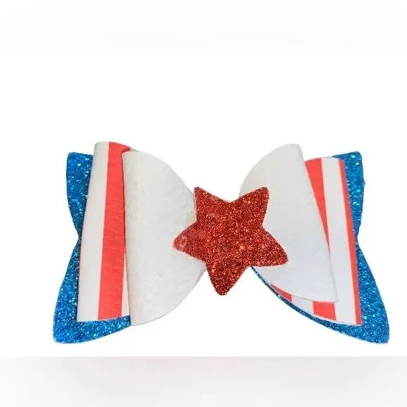 ⭐️5/$10⭐️ Patriotic Faux Leather Hair Bow