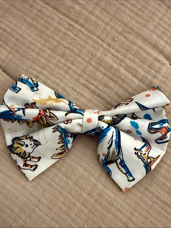 White Dinosaur Print Kids Bow Hair Clip