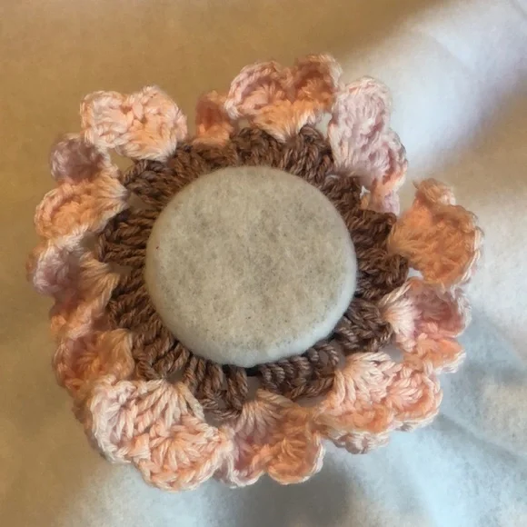 Handmade Peach and Brown Crochet Flower scrunchie- Kids Accessories