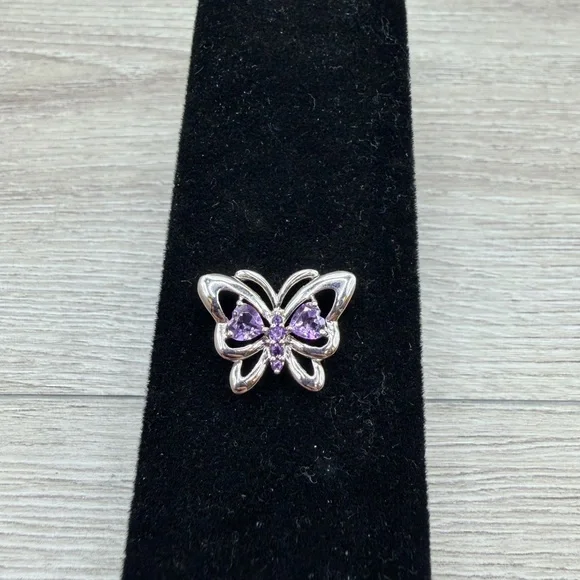 Elegant Silver Tone‎ Butterfly Brooch with Purple Accents