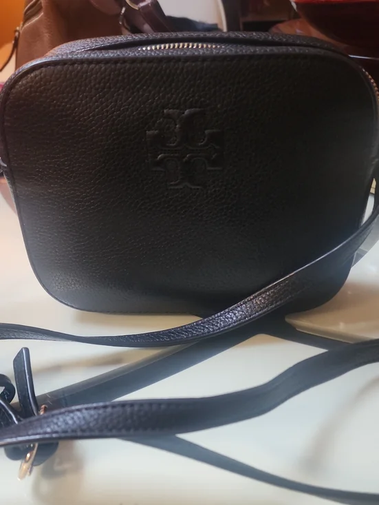 Tory Burch Black Pebbled Leather Camera Crossbody