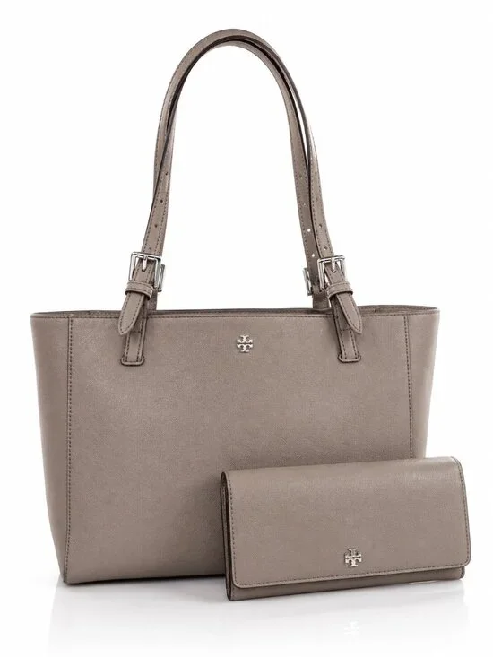 TORY BURCH York Buckle Taupe Leather Tote and Matching Wallet