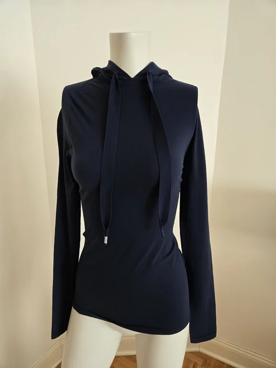 Brand New With Tags Tory Burch Nylon Navy Hooded Long-Sleeve Top